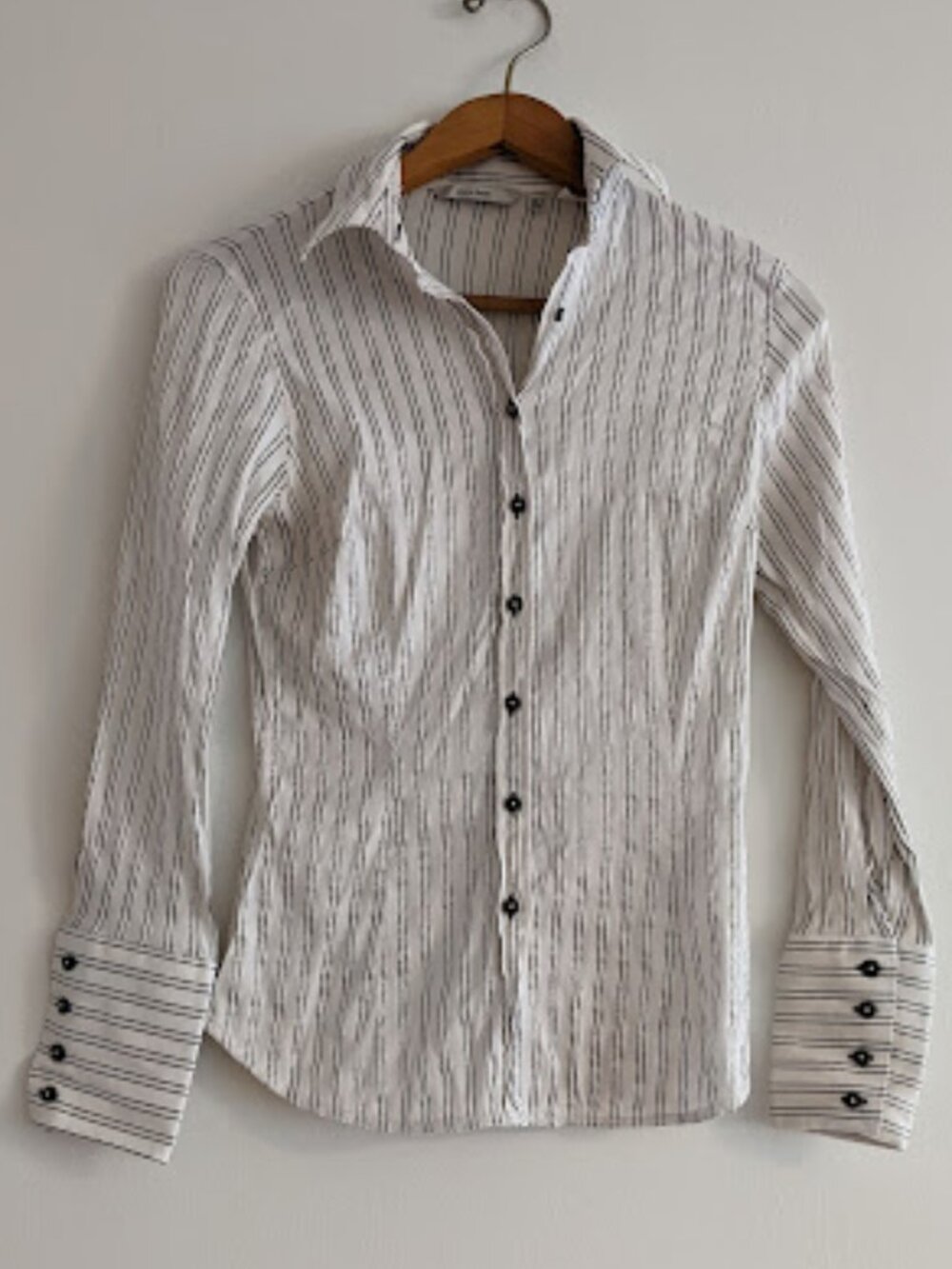 Zara White/Black/Silver Striped Button Up Shirt Size M